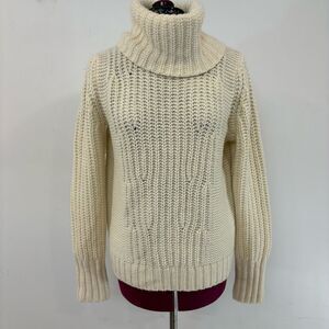 Banana Republic Chunky Knit Turtleneck Sweater Cream M Alpaca Wool